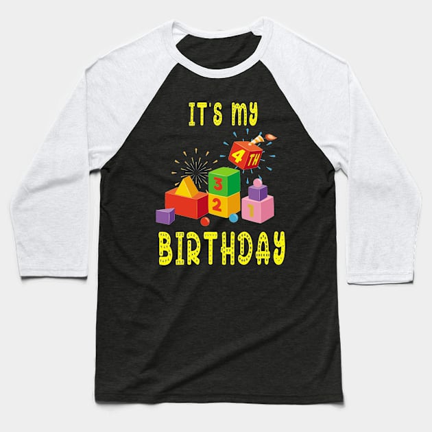 Birthday Shirt it is my 4Th Birthday Blocks Bricks Gift Baseball T-Shirt by kaza191